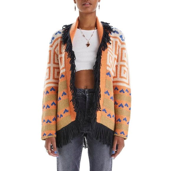 MOTHER || Fringe Alpaca Cardigan Orange Multicolor Size S MSR… - Picture 1 of 8